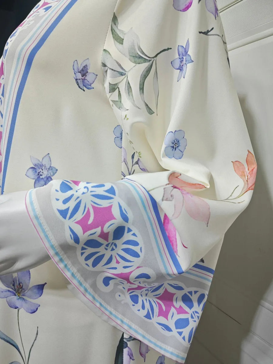 Muslim Women Dubai Abaya Luxury Floral Print Kimono Cardigan Hijab Long Dress Kaftan Ramadan Robe Femme Islam Clothing Kebaya.
