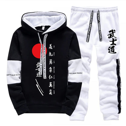 Japanese Bushido Print Hoodie Sweatpants 2025 Hot Sale Men's Fashion Tracksuit 2pcs Set Urban Casual Sporty Outfits Streetwear.