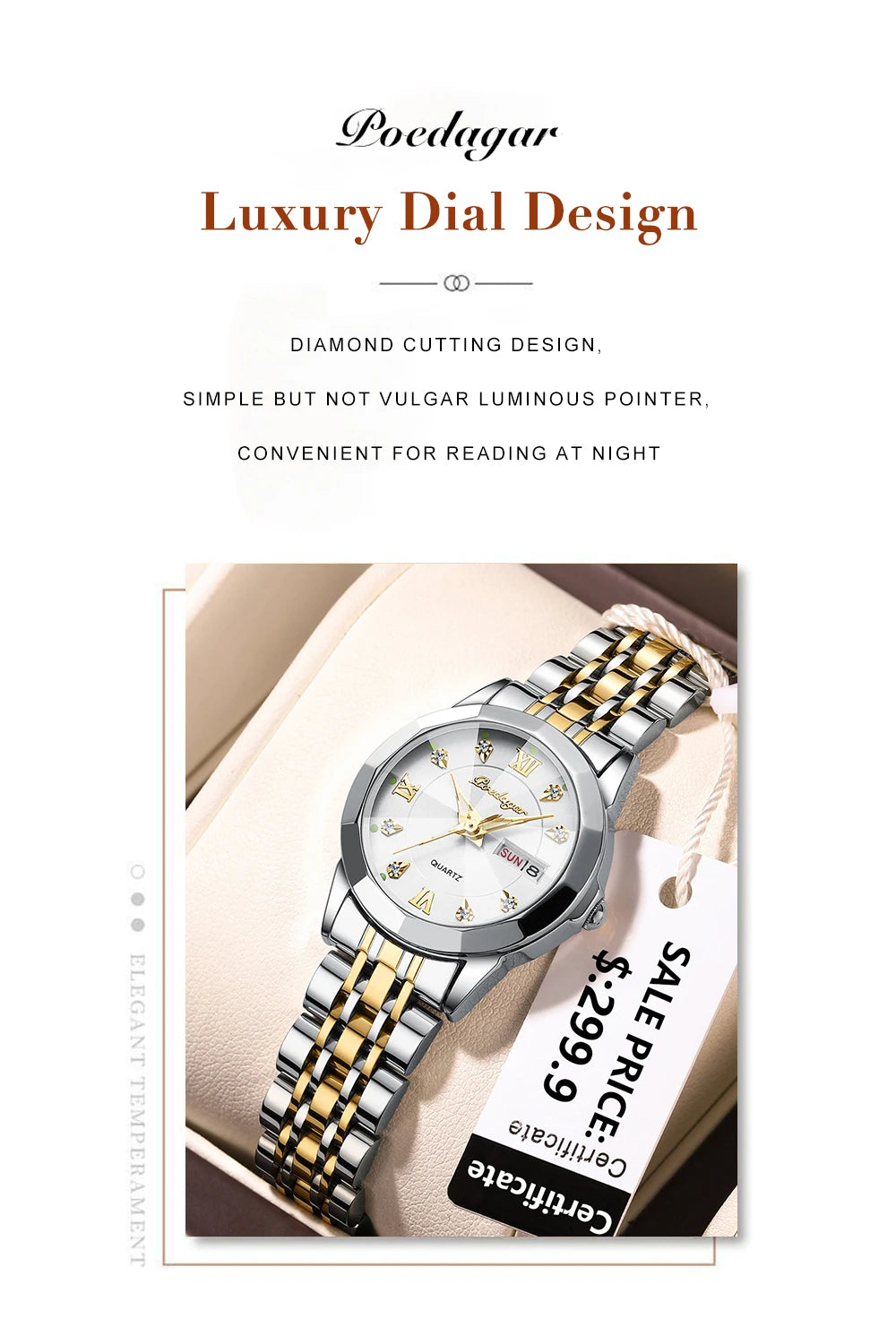 POEDAGAR Top Luxury Woman's Quartz Watch Waterproof Luminous Date Week Ladies Casual Watch Stainless Steel Elegant Women Watches.