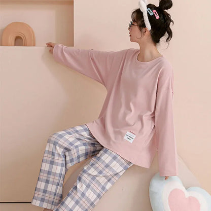 Frauen Frühling und Herbst Pyjamas Loungewear Set frauen Langarm Neue Koreanische Mode Casual Plaid frauen Loungewear Set.