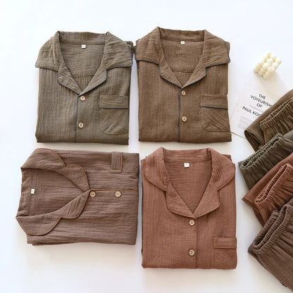 2025 New Spring Couple's Pajama Set 100% Cotton Long Sleeve Long Pants Two Piece Set for Men and Women's Home Furnishings.