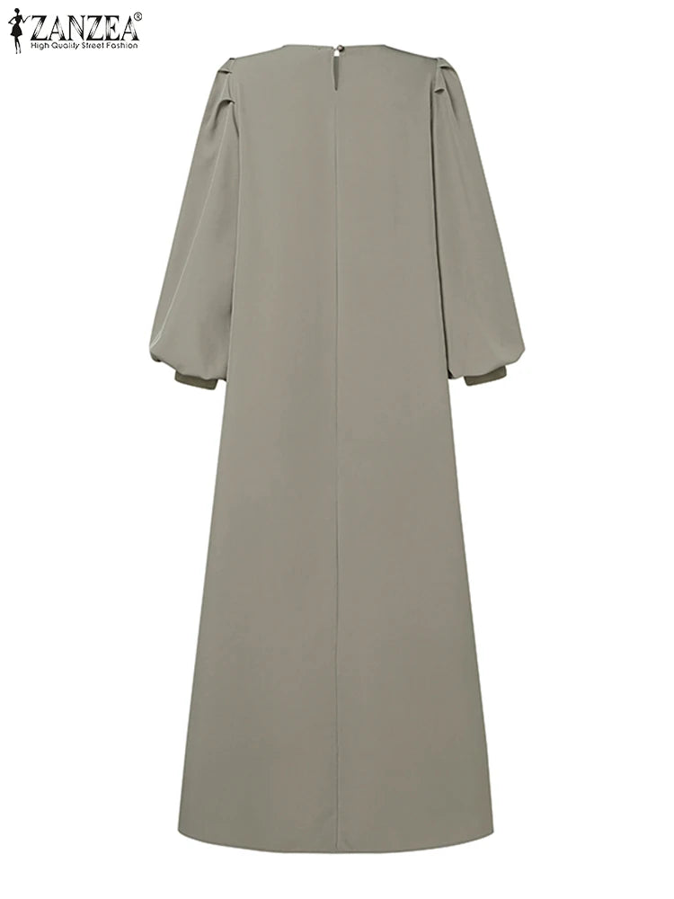 Autumn Elegant Long Lantern Sleeve Muslim Abaya Robe ZANZEA Women Maxi Dresses Ramadan Sundress Islamic Turkey Vestidos Kaftan.