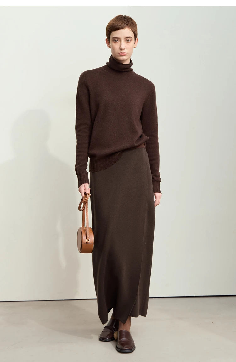 AMII Minimalist Elegant Basics Knitted Skirts for Women 2024 Winter New Elastic Waist Straight Lady Commuter Long Skirt 12443250