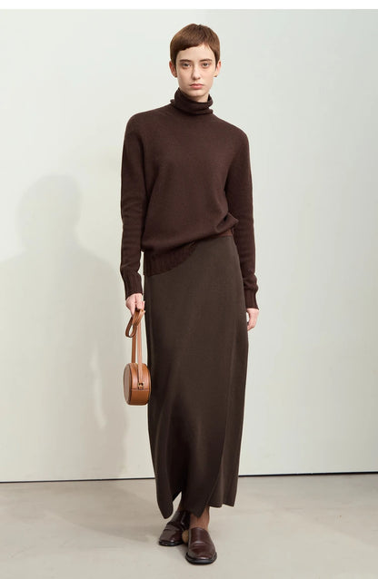 AMII Minimalist Elegant Basics Knitted Skirts for Women 2024 Winter New Elastic Waist Straight Lady Commuter Long Skirt 12443250