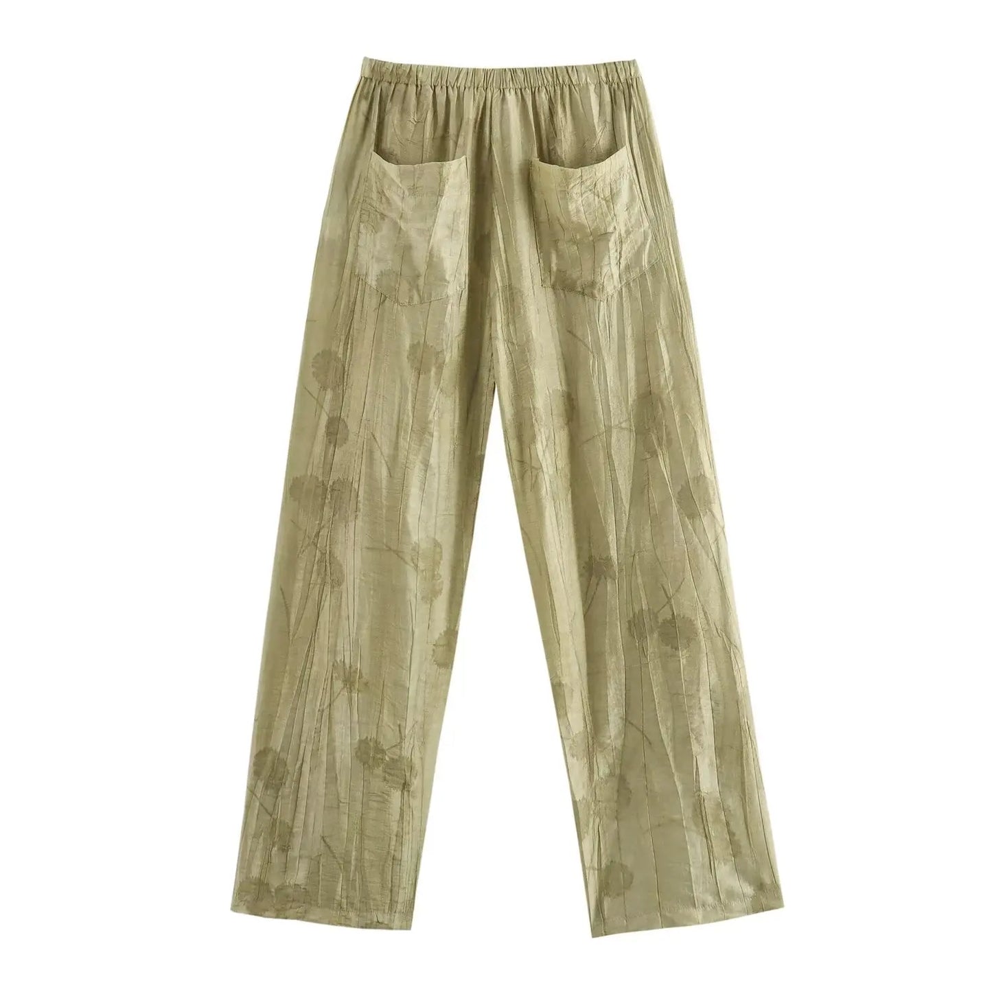 Women Print Long Pants Sets For Women Lapel Half Sleeve Single Breasted Shirts + High Waist Lace-Up Wide Leg Pants.