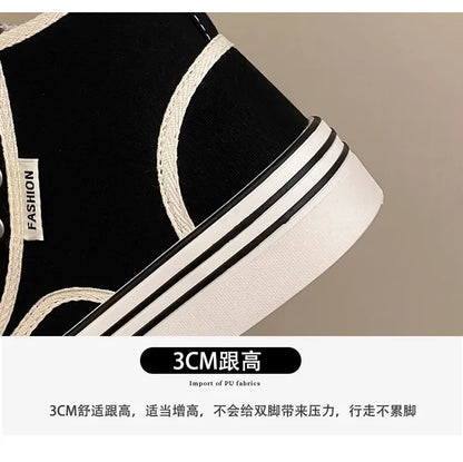 Maogu Women Autumn 2023 New Fashion Thick Platform Leisure Sports Shoe White Sneakers Breathable Casual High Top Canvas Shoes 40.