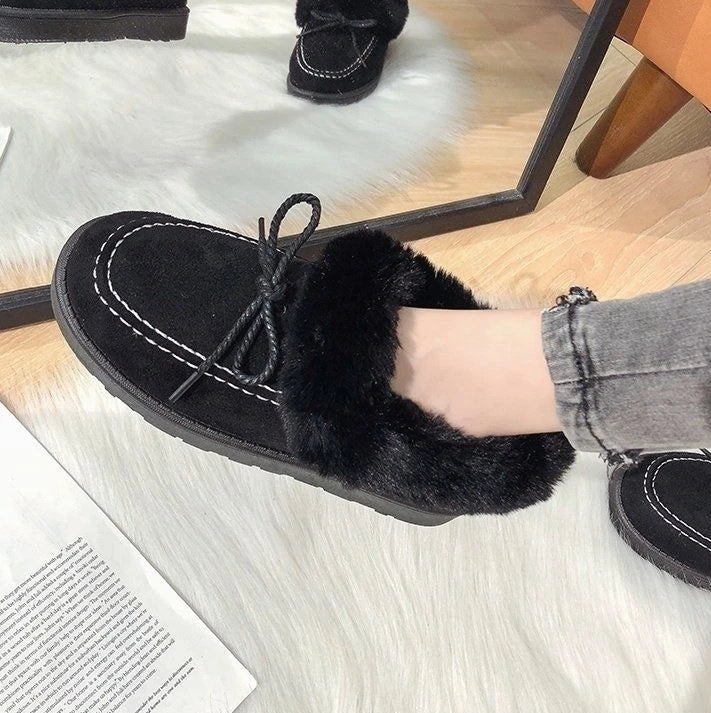 Bow Round Toe Flat Fleece-lined Woman Shoes Trend 2025 Y2k Chic and Elegant Winter Novelty Padded Sale Hot Snow Boots for Women