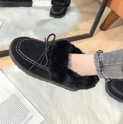 Bow Round Toe Flat Fleece-lined Woman Shoes Trend 2025 Y2k Chic and Elegant Winter Novelty Padded Sale Hot Snow Boots for Women