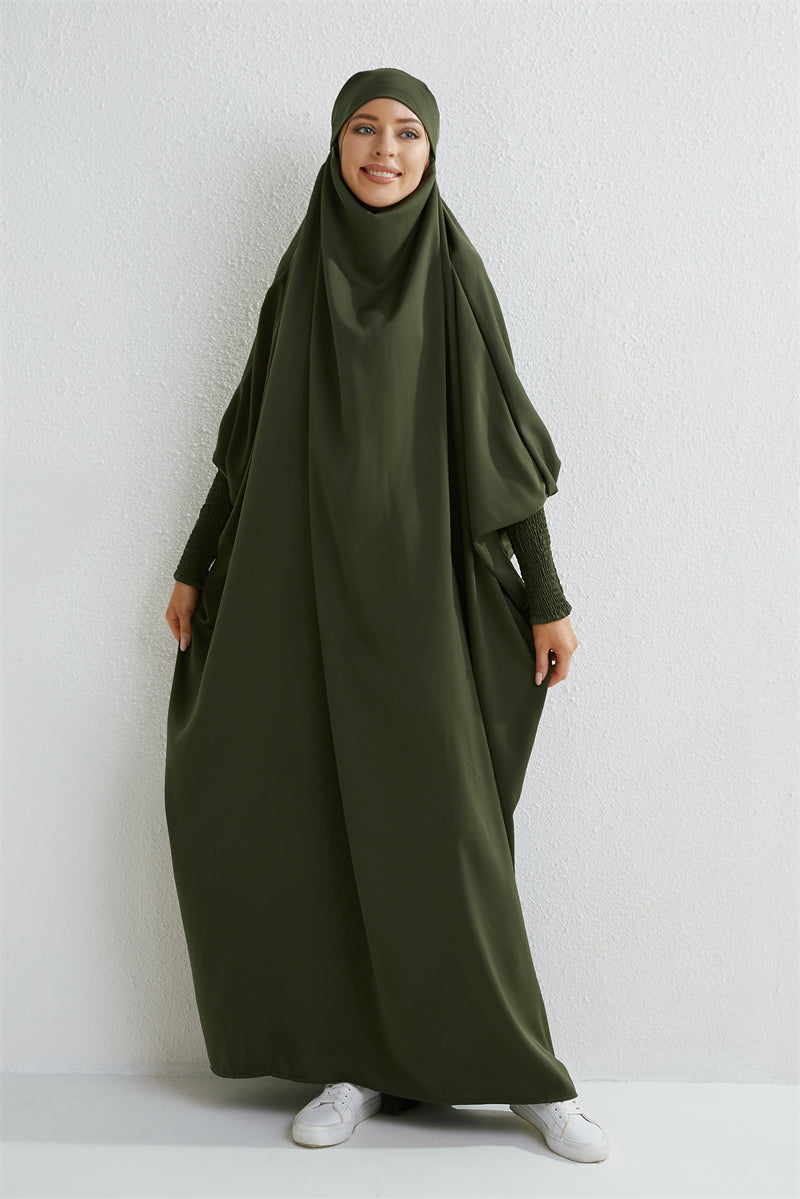 Muslimische Abaya mit Kapuze, Smockärmel, einteiliges Gebetskleid, Damen, Jilbab, islamische Kleidung, Dubai, Saudi-Arabien, schwarze Robe, türkische Bescheidenheit