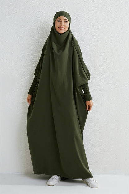 Muslimische Abaya mit Kapuze, Smockärmel, einteiliges Gebetskleid, Damen, Jilbab, islamische Kleidung, Dubai, Saudi-Arabien, schwarze Robe, türkische Bescheidenheit