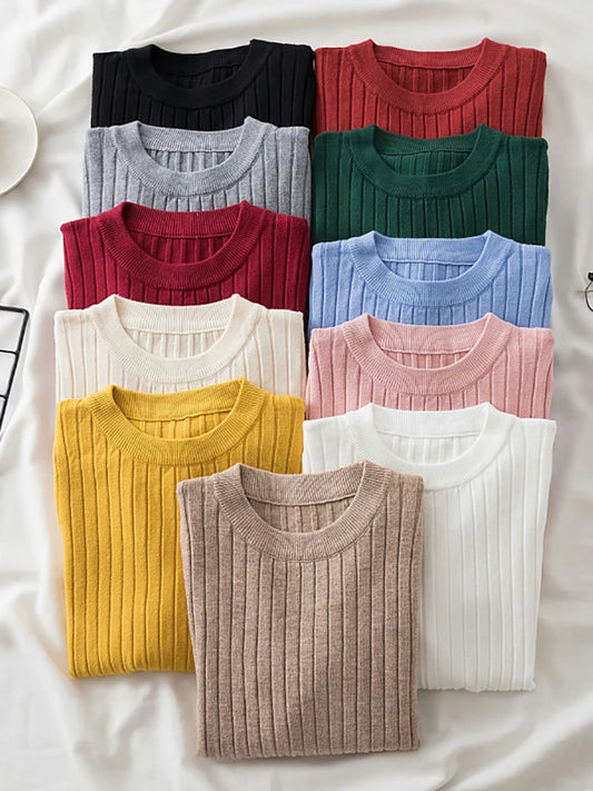 Oansatz Rippen Langarm Koreanische Slim-fit Weibliche Pullover Pullover Frauen Pullover Stricken Weiche Jumper Tops Neue Herbst Winter tops