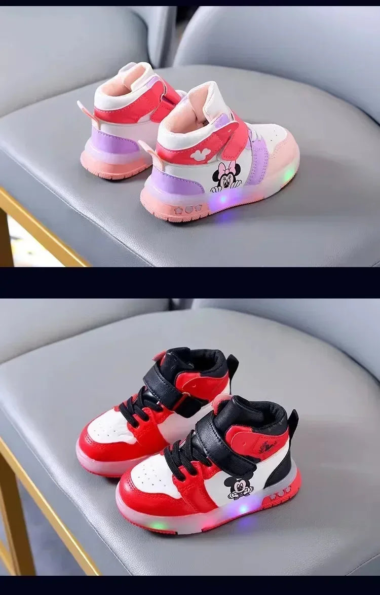 2025 Disney Kids Sneaker Cute Minnie Mickey Cartoon Led Lighted Shoes for Boys Girls Luminous Shoes Toddler Flash Lights