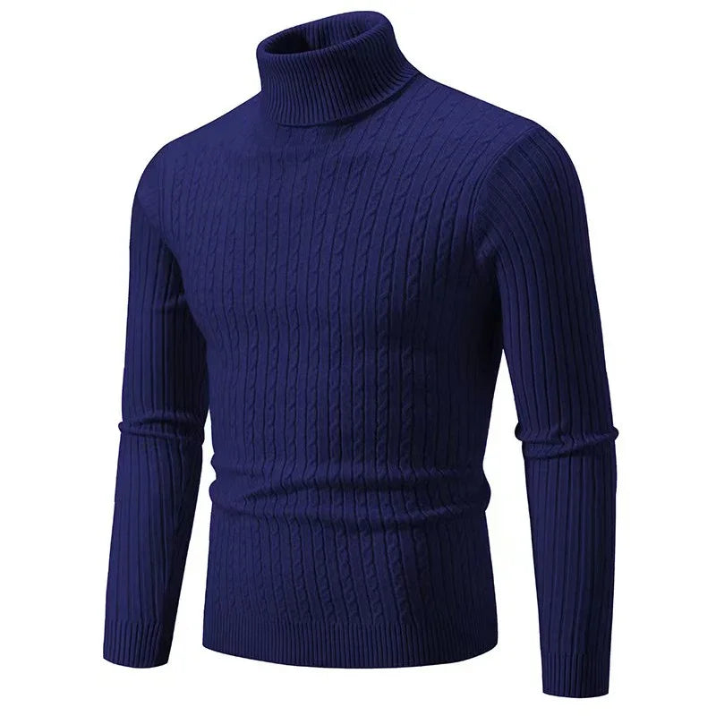 2025 New Men's High Neck Sweater Solid Color Pullover Knitted Warm Casual Turtleneck Sweatwear Woolen Mens Winter Outdoor Tops