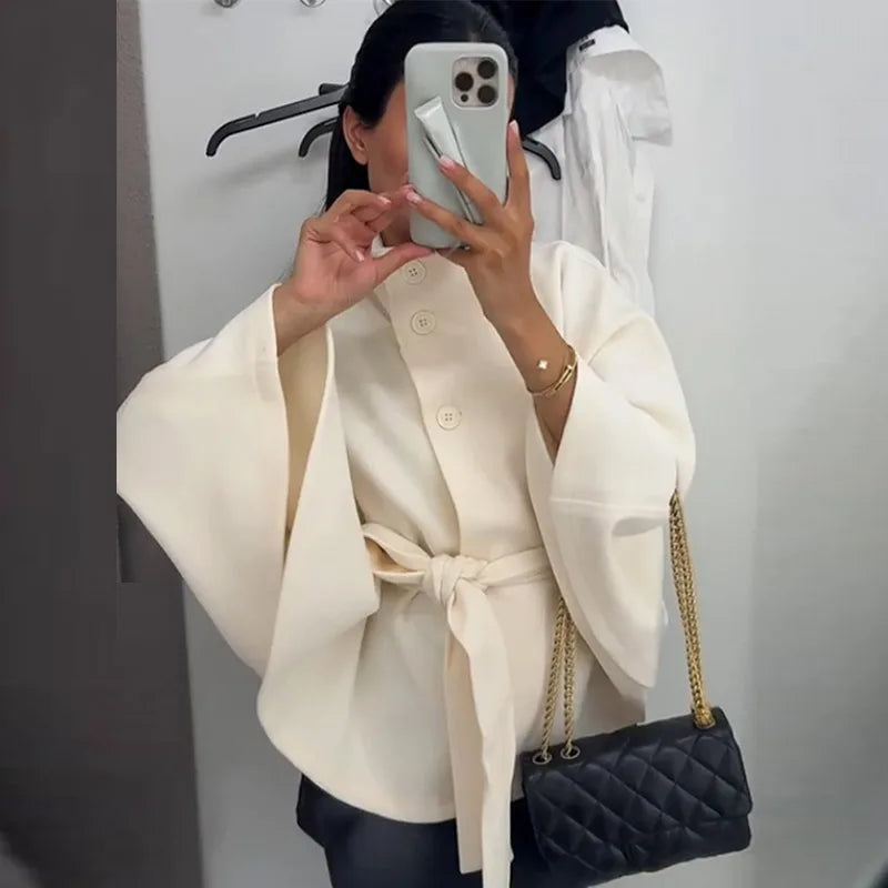 Mode Stehen Kragen Frauen Mantel mit Gürtel Casual Langarm Weibliche Lose Jacken Elegante Herbst Neue Feste Dame Oberbekleidung Straße.