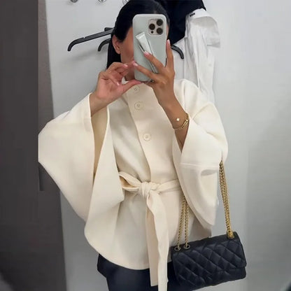 Mode Stehen Kragen Frauen Mantel mit Gürtel Casual Langarm Weibliche Lose Jacken Elegante Herbst Neue Feste Dame Oberbekleidung Straße.