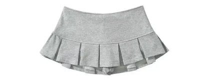 Mooyufon Fabric Y2K Mini Skirt Women Low Waist Wide Pleat Light Grey Sexy Vintage A-line Pleated Skirt Casual Skort Summer.