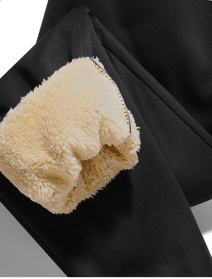 Pants for men in autumn and winter, thickened with fleece for outerwear, casual pants, warm lamb wool sports sweatpants.
