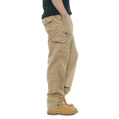 2025 Men's Casual Elastic Waist Plus Size Cargo Pants Multiple Pockets Loose Fit Trousers For Construction Site