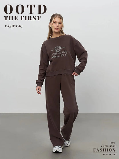 Bornladies Embroidered Hoodie Pants 2-piece Set Autumn New Casual Pants Women's O-neck Pullover Hoodie Suit.