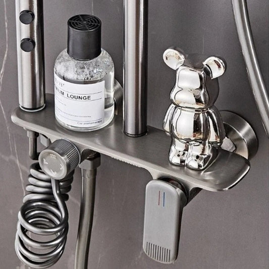Grey/Chrome Brass Shower System Four Ways Water Outlet Bathroom Shower Faucet Set Rainlfall Hot Cold Bathroom Shower Set