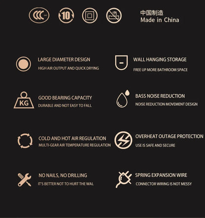 220V Hotel Wall Mounted Hair Dryer Hotel Non punching Negative Ion Hair Protection Cold and Hot Air High Power Hair Dryer