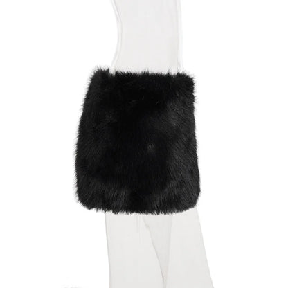 2025 Fall Winter Women Fashion Faux Fur Bodycon Mini Skirts All Matching Basic Casual Streetwear Bottoms Furry Skirt Clubwear.
