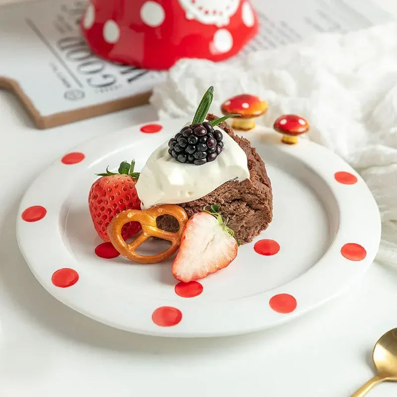 Ceramic Mushroom Western Steak Plate Embossed Amphora Noodle Soup Bowl Cartoon Cute Coffee Cup Home Fruit Dessert Salad Dishes.