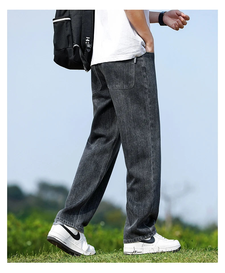 Mens Minimalist Loose Straight Wide Leg Denim Jeans 2025 Autumn Winter Retro Drape Comfortable Casual Pants Plus Size 38.