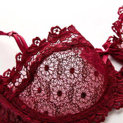 Plus Size Sexy Half Cup Lace Bra Sheer Mesh Unlined Bralette for Women A D Cup, Invisible Push Up Underwire Lingerie Set.