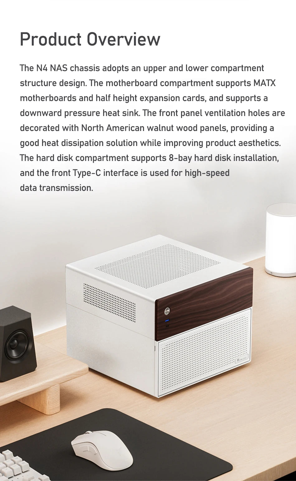 JONSBO N4 NAS Mini Case ITX/M-ATX Motherboard SFX Power 6 Large and 2 Small Hard Disk Bit Home Office Server PC Chassis.