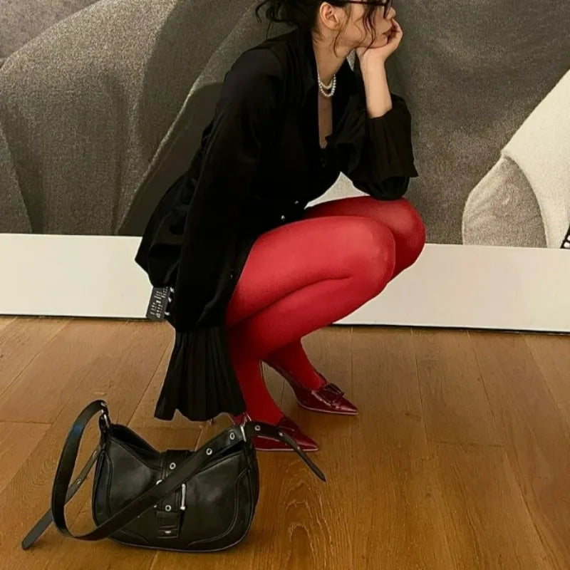 1/2Pcs Wine Red Stocking Tights Women Vintage Sexy Burgundy Thin Thick Super Elastic Anti-Hooker Senior Pantyhose Long Socks