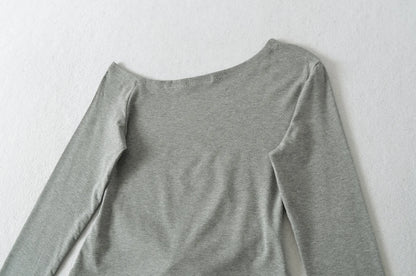 Sexy Long Sleeve T-Shirt Women's Waist Cinched Shoulder Bared Strap Design Autumn 2025 Irregular Halter Neck Top for Trendy Girl