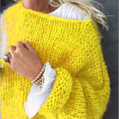 Frauen Pullover Gestrickte Lose Feste Pullover Regelmäßige Volle Hülse Dicke Splice Jumper Rundhals Casual Top 2023 Herbst Winter.