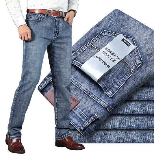 Male  All-match Brand Trousers Four Season Men's High Quality Jeans  Business Casual High Waist Denim Pants Simplicity Cool.