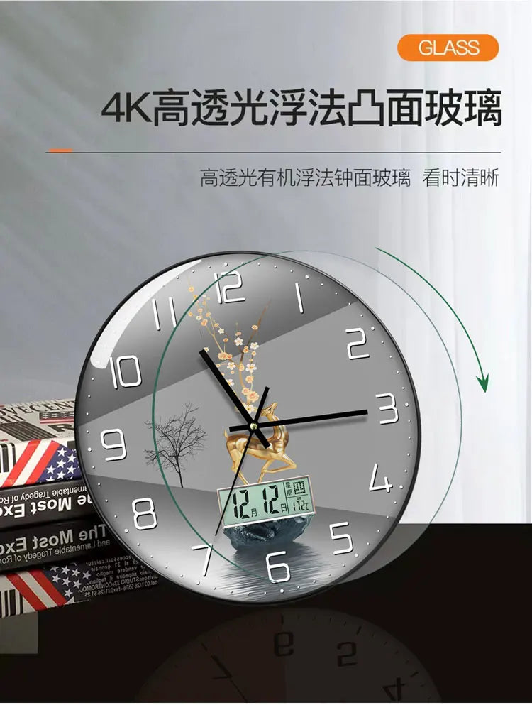 Wanduhr, Wohnzimmer mit Kalender, Zuhause, modisch, einfach, modern, Wanduhr, 2023, neuer Stil, stumm, Licht, Luxus