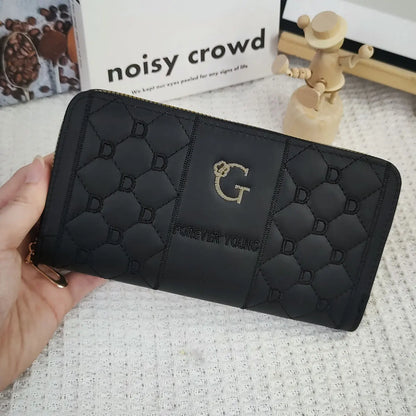 Women's wallet long letter embroidered women's long zipper versatile wallet large capacity mobile wallet.