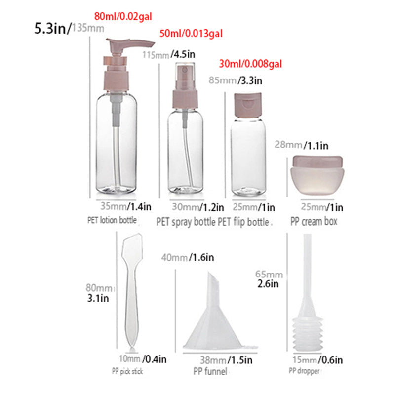 11pcs Travel Size Cosmetic Bottles Set for Nail Art Glitter, Portable Makeup Containers.