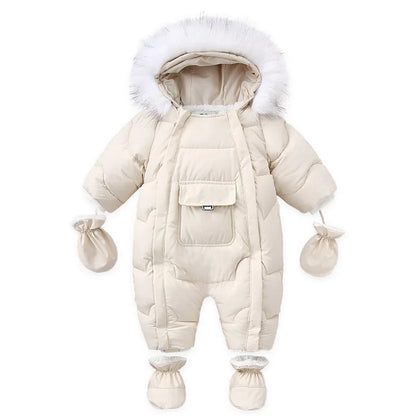 AYNIGIELL 2024 Winter Neugeborenen Verdickung Overall Integrierte Wolle Mit Kapuze Unten Strampler Baby Jungen und Mädchen Warme Schneefeste Overalls.