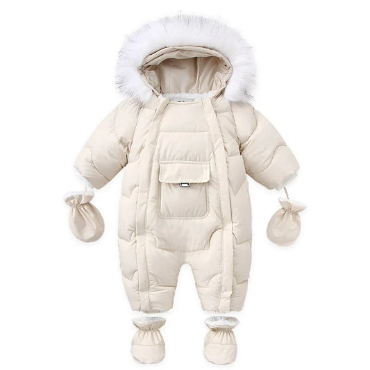 AYNIGIELL 2024 Winter Neugeborenen Verdickung Overall Integrierte Wolle Mit Kapuze Unten Strampler Baby Jungen und Mädchen Warme Schneefeste Overalls.