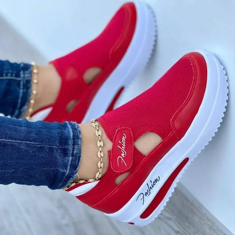 Designer Brand Red Blue Women Sneakers High Quality Tennis Female Canvas Casual Shoes Ladies Platform Hollow Out Sport Shoes.