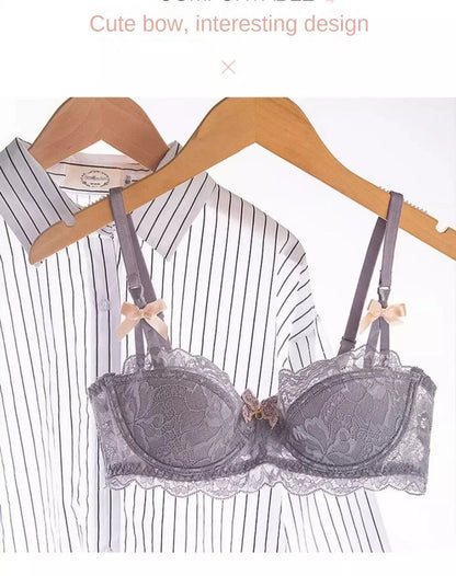 MOYISU Rabbit Ear AB Cup Pure Desire Girl Bra Set | Pull-up Bra with Bow | Breathable French lace Bra | Anti-slip Cup Date Night.