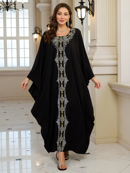 2025 Indie Folk Schnürung V-Ausschnitt Fledermausärmel Sommer Strandkleid Tunika Damen Beachwear Kaftan Maxikleid Robe Sarong Q775