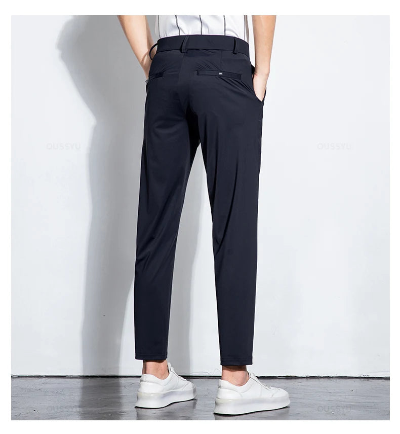 Summer Stretch Suit Pants Men Thin Business Solid Color Slim Ankle-Length Casual Formal Office Trousers Male Plus Size 28-38.