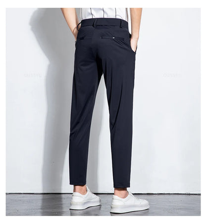 Summer Stretch Suit Pants Men Thin Business Solid Color Slim Ankle-Length Casual Formal Office Trousers Male Plus Size 28-38.