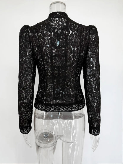 Tuularose Luxury Lace Blouse Fashion Lace Print Single Breasted Slim Shirt Vintage Elegant Party Looks Summer Women Blouse Tops.