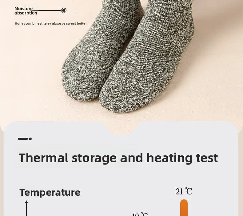 5 pairs of men's mid-calf thick winter fleece-lined thermal terry socks, blended cashmere solid color towel socks.