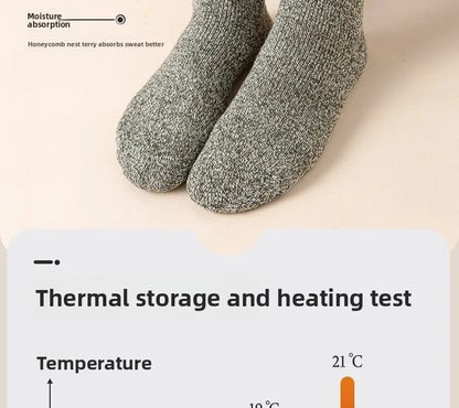 5 pairs of men's mid-calf thick winter fleece-lined thermal terry socks, blended cashmere solid color towel socks.