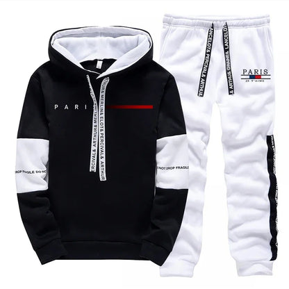 2025 Trendy Paris Print Hooded Tracksuit Men Winter Autumn Casual Jogging Outfit Athletic Sportswear Sweatpants Men's Clothes.