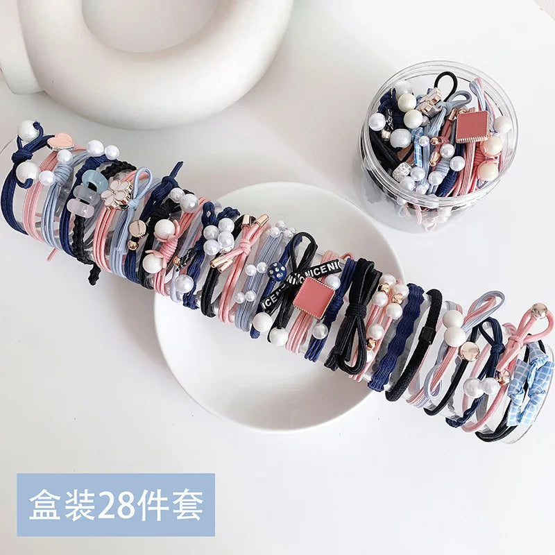 50/12PCS  Women Elastic Hair Ties Pearls Fashion Girls Scrunchies Ponytail Holder Rubber band Hair Rope Hair Accessories.