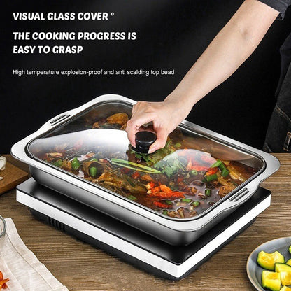 Large Capacity Stainless Steel Fish Deep Plate Both Gas and Induction Cooker BBQ Fried Beef Food Tray Seafood Dish Bbq Plate.
